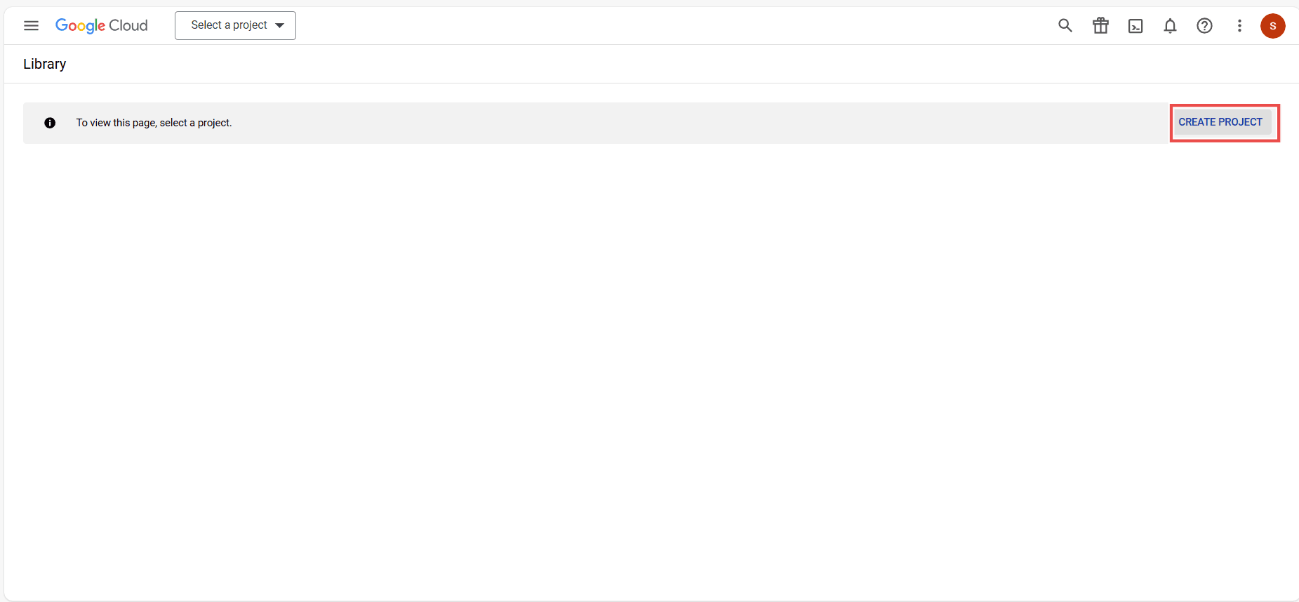 Screenshot showing the 'CREATE PROJECT' button Screenshot showing the 'CREATE PROJECT' button