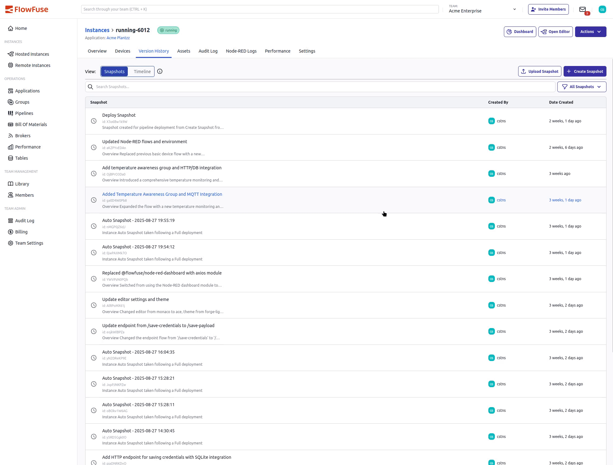 Snapshot interaction redesign